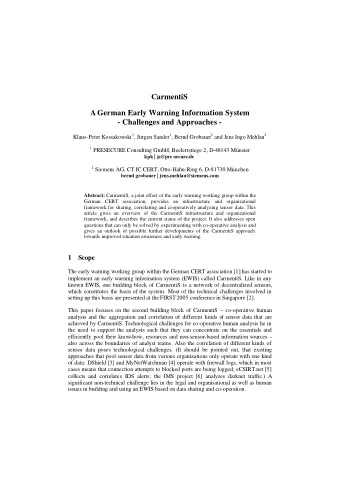 CarmentiS  A German Early Warning Information System  - Challenges and Approaches - Klaus-Peter