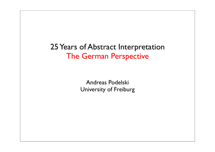 25 years of abstract interpretation the german perspective