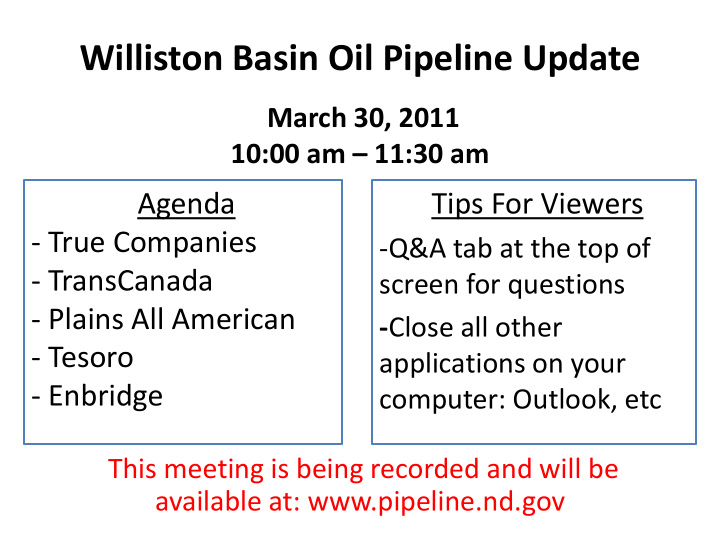 williston basin oil pipeline update