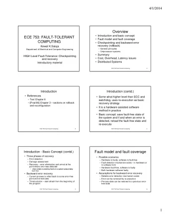 Overview   Introduction and basic concept  ECE 753: FAULT-TOLERANT   Fault model and fault