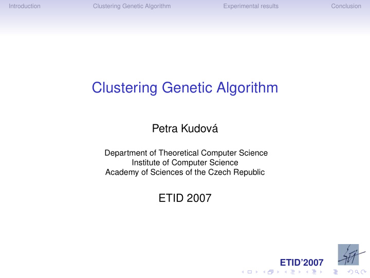 clustering genetic algorithm
