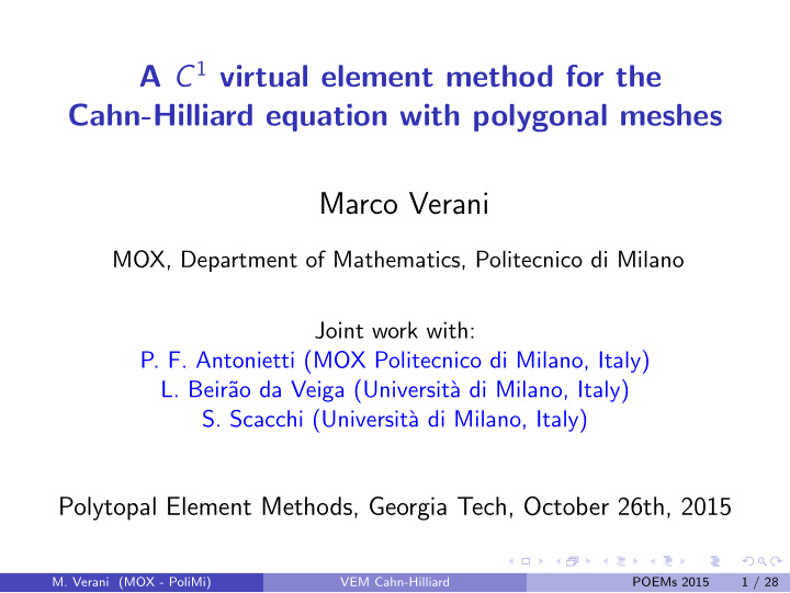 a c 1 virtual element method for the cahn hilliard