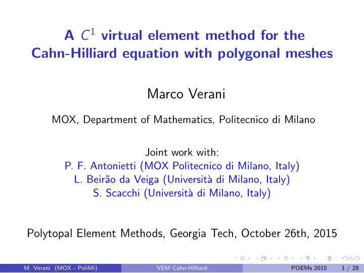 a c 1 virtual element method for the cahn hilliard