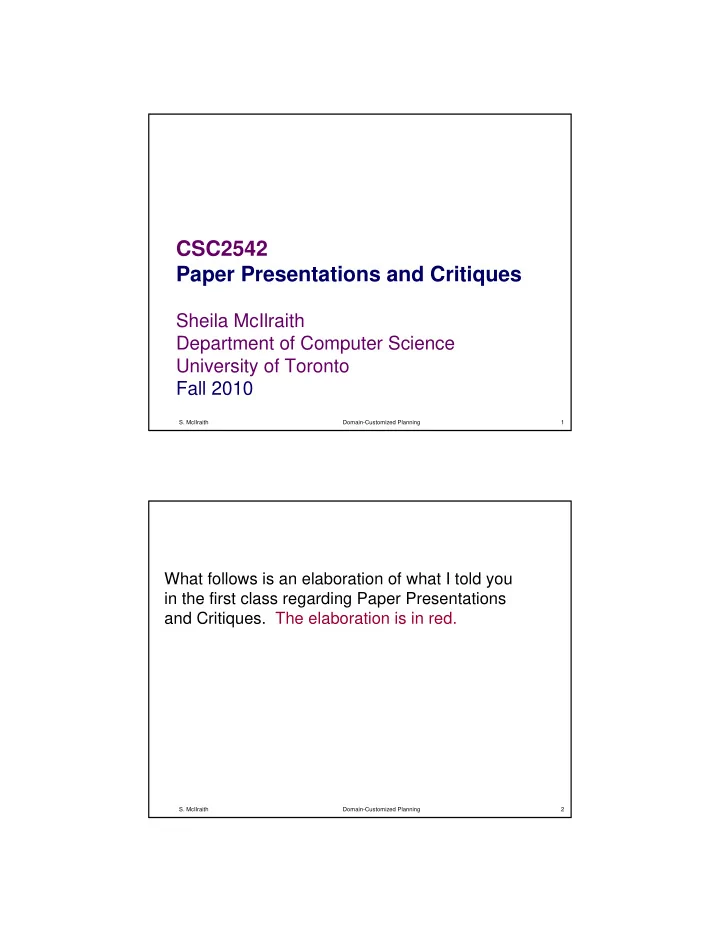 csc2542 paper presentations and critiques