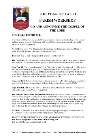 THE YEAR OF FAITH  PARISH WORKSHOP  GO AND ANNOUNCE THE GOSPEL OF THE LORD  THE CALL IS FOR ALL