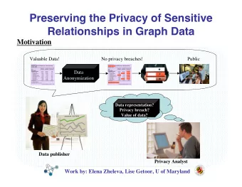 Preserving the Privacy of Sensitive  Relationships in Graph Data  Motivation  Valuable Data!  No