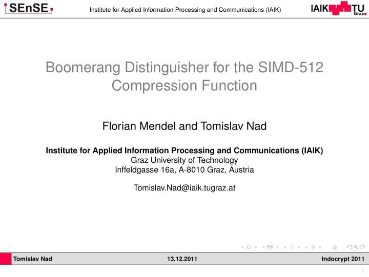 boomerang distinguisher for the simd 512 compression