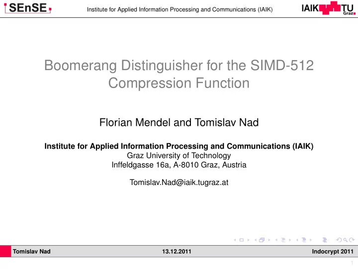 boomerang distinguisher for the simd 512 compression