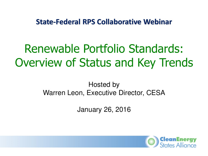 renewable portfolio standards overview of status and key