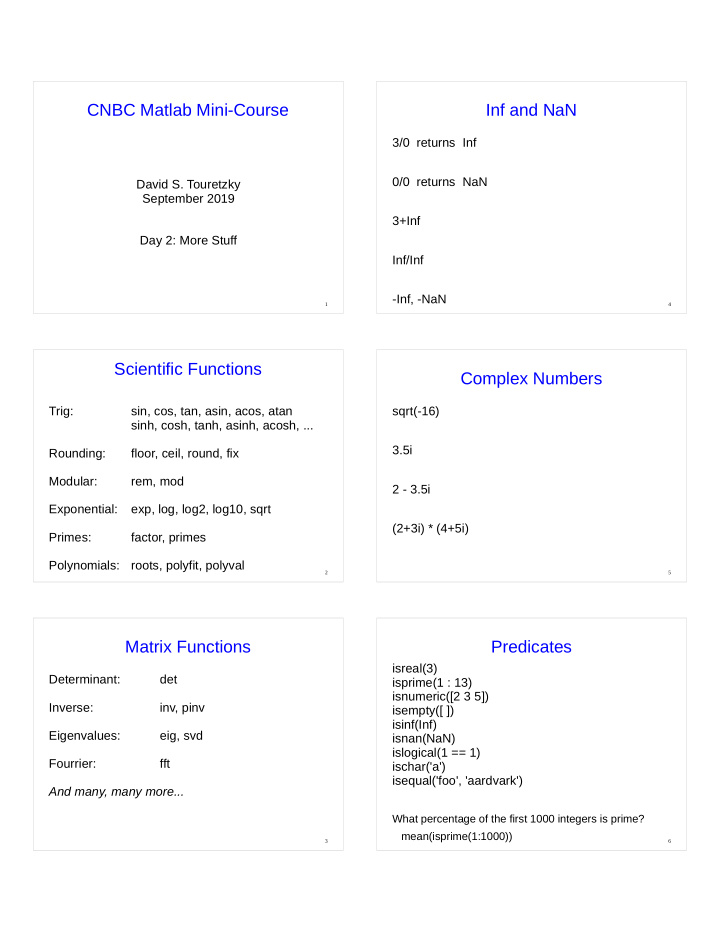 cnbc matlab mini course inf and nan