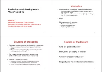 Sources of prosperity  Sources of prosperity  Outline of the lecture  Outline of the lecture