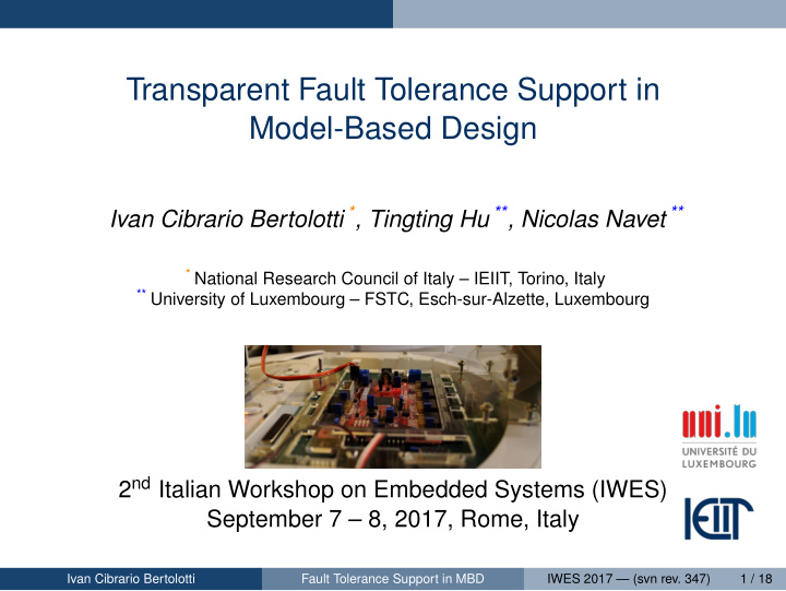 transparent fault tolerance support in model based design