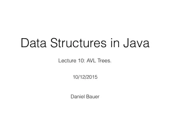 Data Structures in Java  Lecture 10: AVL Trees.  10/12/2015  Daniel Bauer  Balanced BSTs