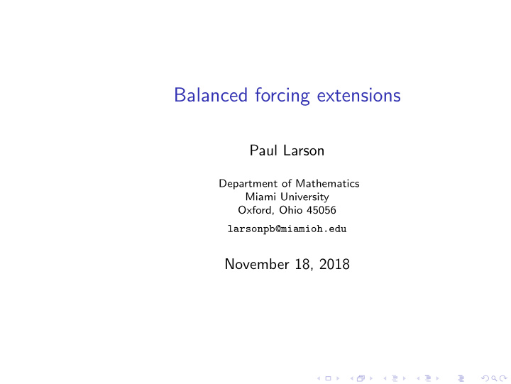balanced forcing extensions