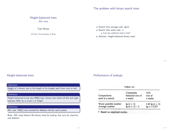 the problem with binary search trees height balanced trees