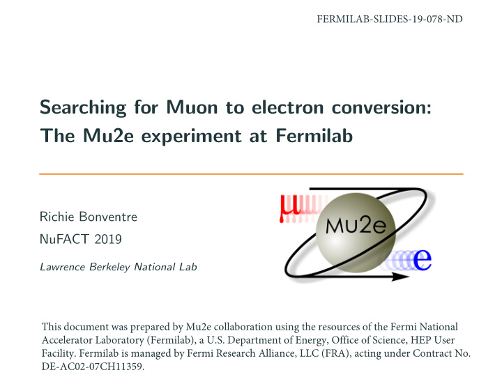 searching for muon to electron conversion the mu2e