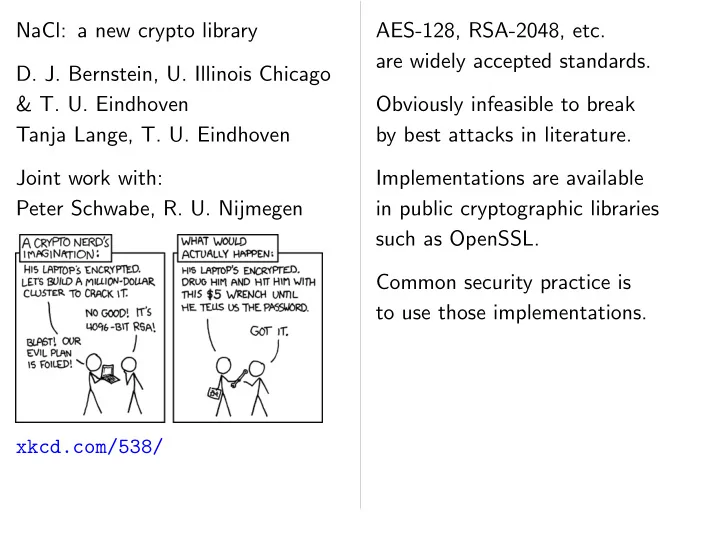 nacl a new crypto library aes 128 rsa 2048 etc are widely