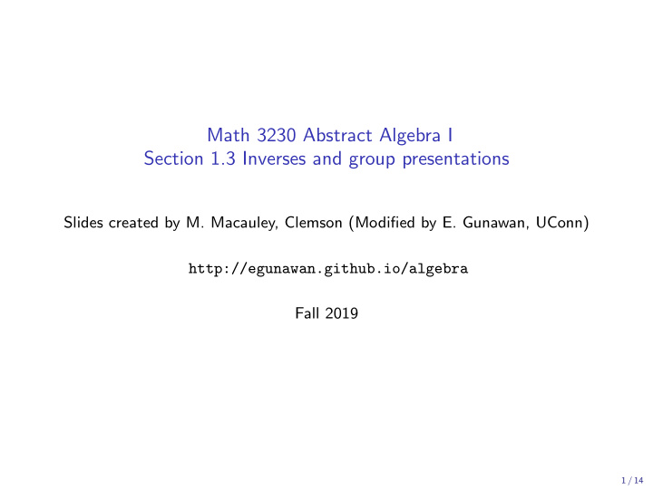 math 3230 abstract algebra i section 1 3 inverses and