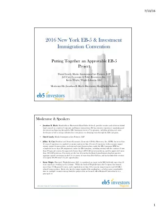 2016 New York EB-5 &amp; Investment  Immigration Convention  Putting Together an Approvable EB-5