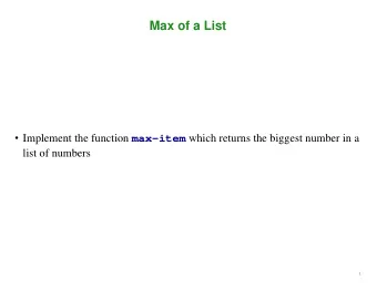Max of a List  Implement the function max-item which returns the biggest number in a  list of