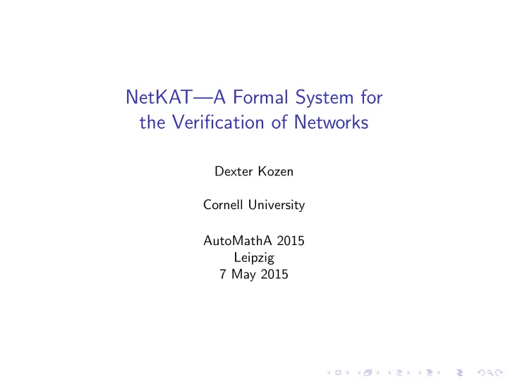 netkat a formal system for the verification of networks
