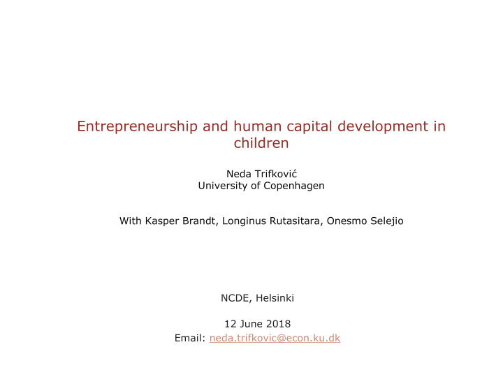 entrepreneurship and human capital development in children