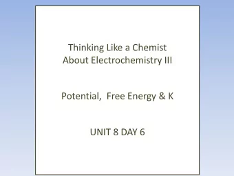 Thinking Like a Chemist  About Electrochemistry III  Potential,  Free Energy &amp; K  UNIT 8 DAY 6
