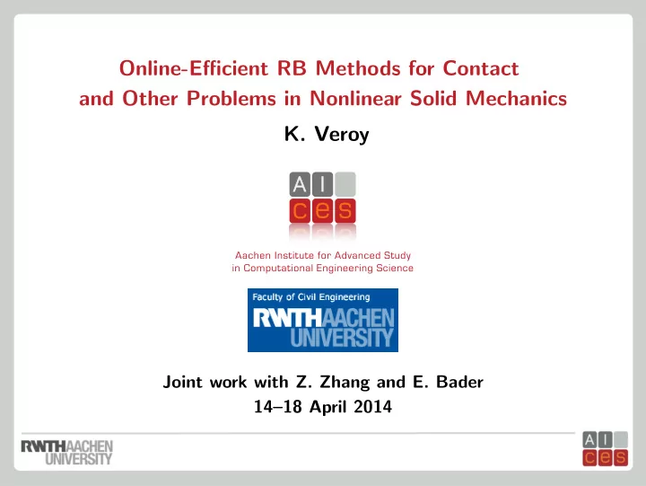 online efficient rb methods for contact and other