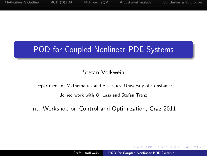 pod for coupled nonlinear pde systems