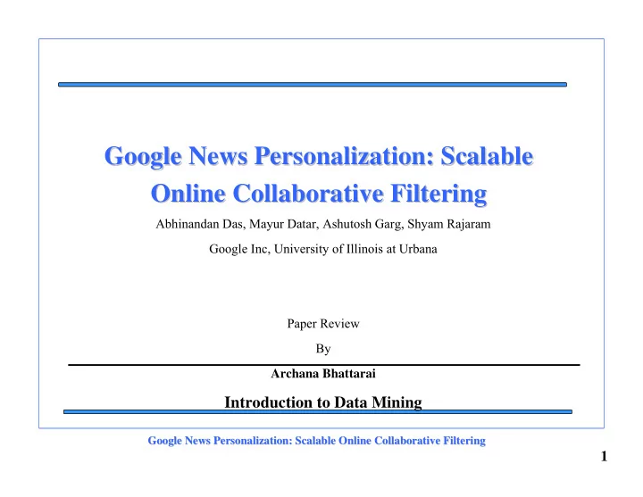 google news personalization scalable google news