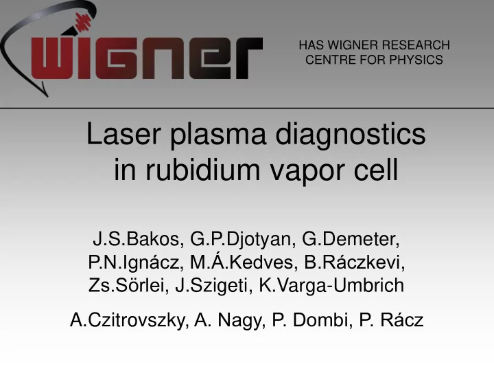 laser plasma diagnostics
