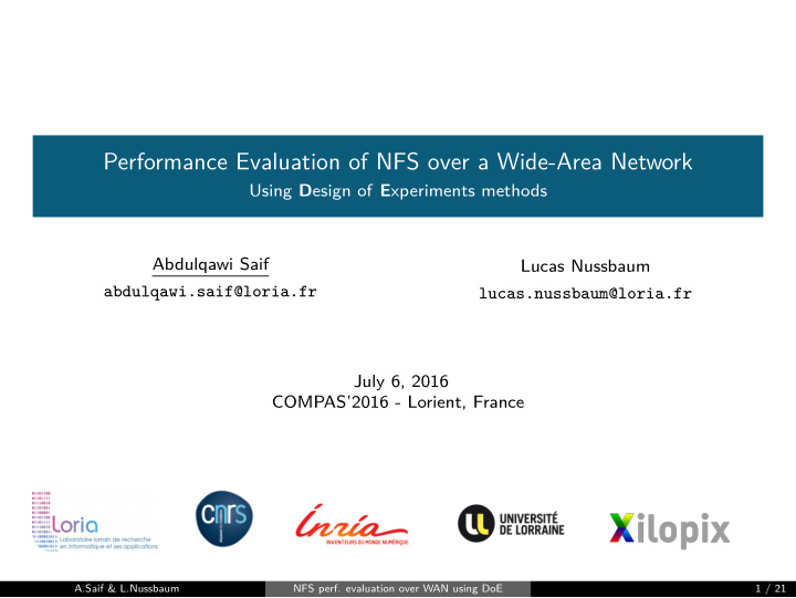 performance evaluation of nfs over a wide area network