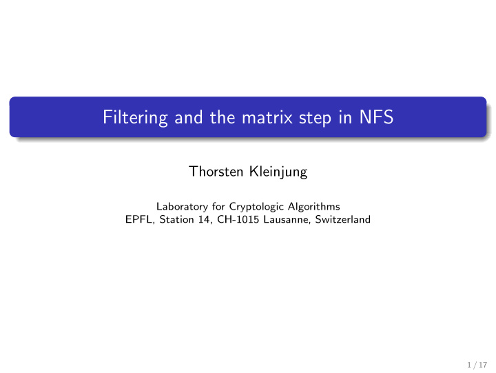 filtering and the matrix step in nfs