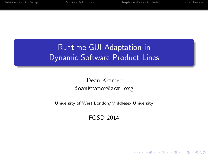 runtime gui adaptation in dynamic software product lines