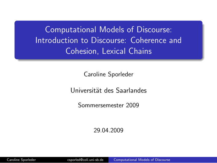 computational models of discourse introduction to