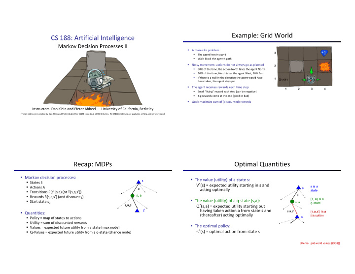 example grid world cs 188 artificial intelligence