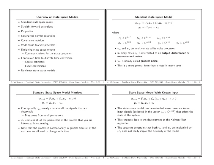 overview of state space models standard state space model