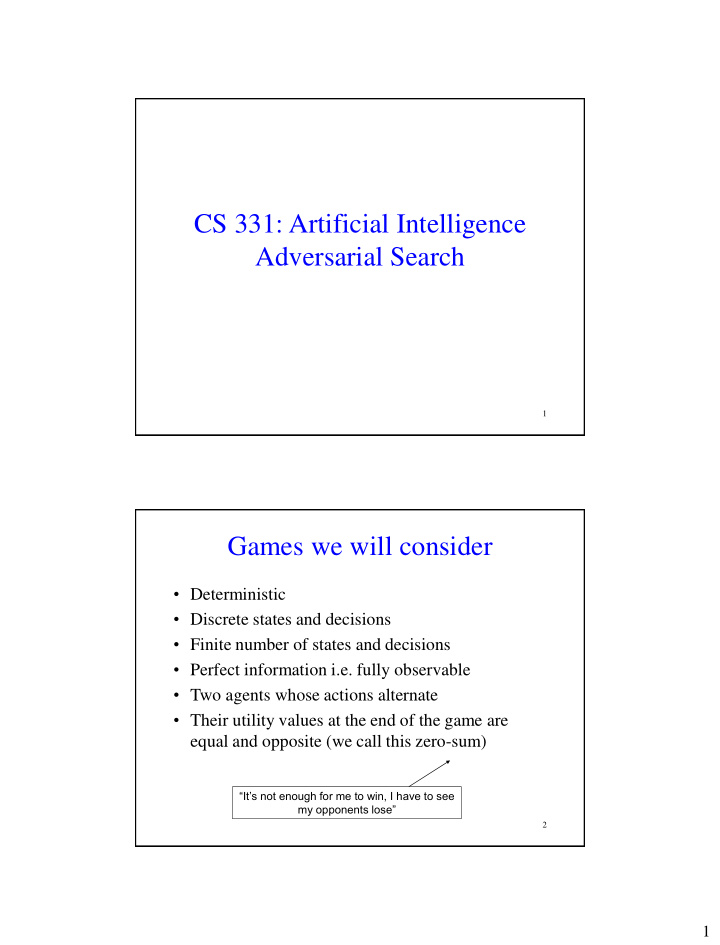 cs 331 artificial intelligence adversarial search