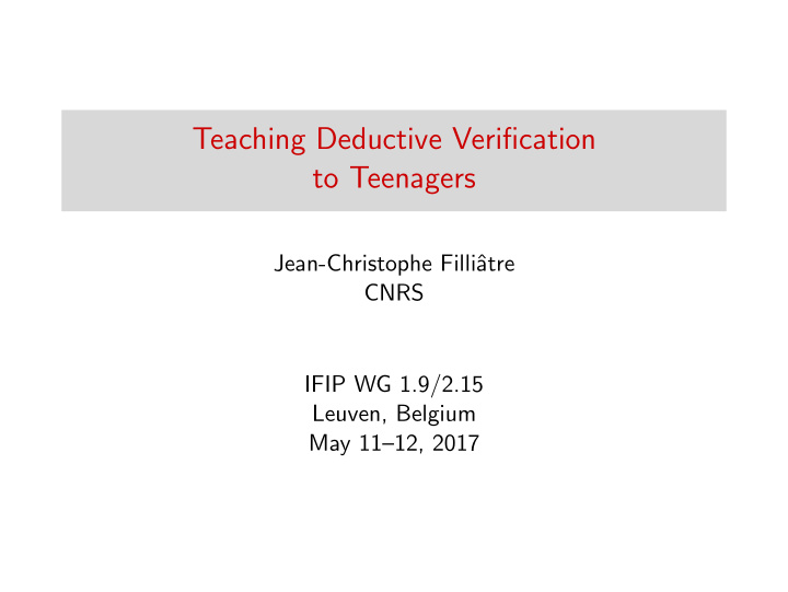 teaching deductive verification to teenagers