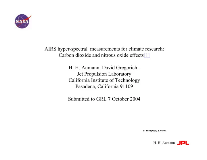airs hyper spectral measurements for climate research