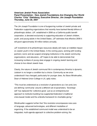American Jewish Press Association  Panel Presentation:  How Jewish Foundations Are Changing Our