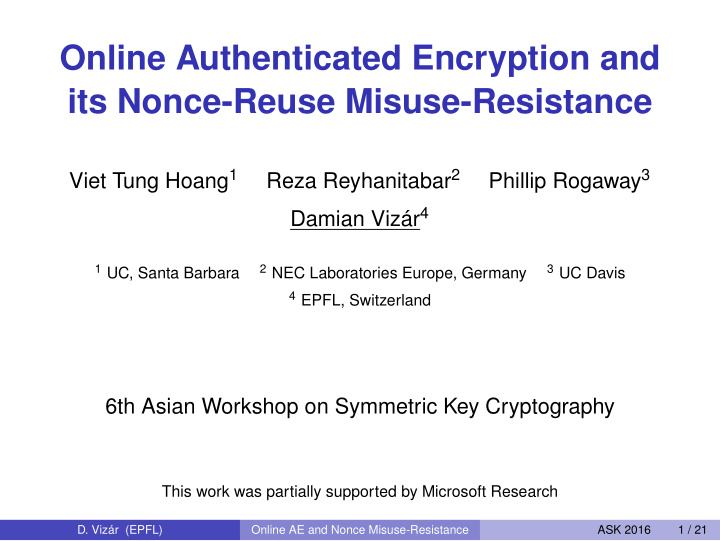 online authenticated encryption and its nonce reuse