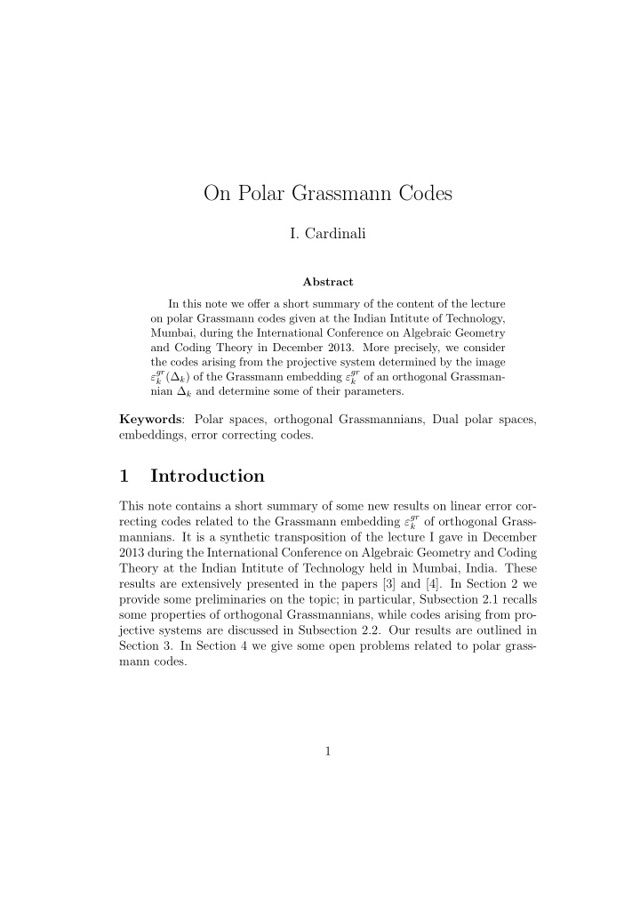 on polar grassmann codes