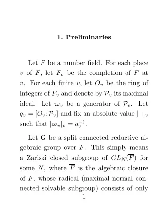 1. Preliminaries Let F be a number field. For each place v of F , let F v be the completion of F at