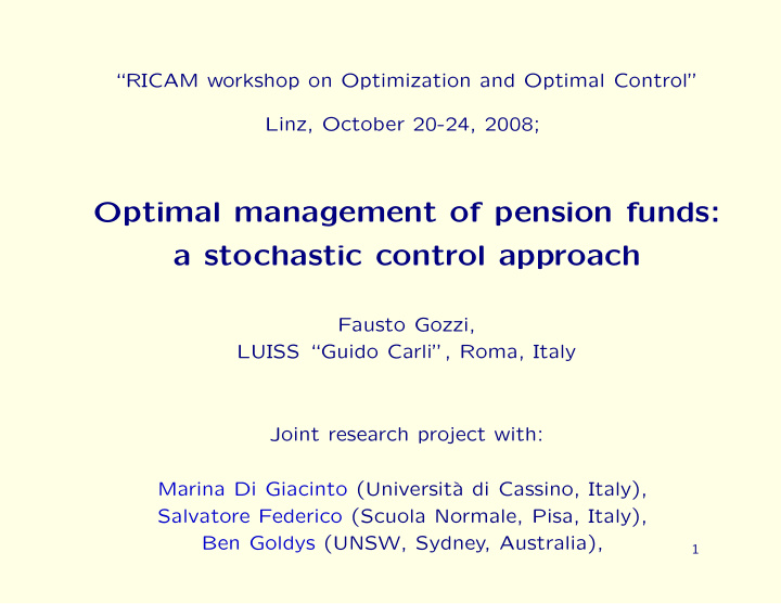 optimal management of pension funds a stochastic control