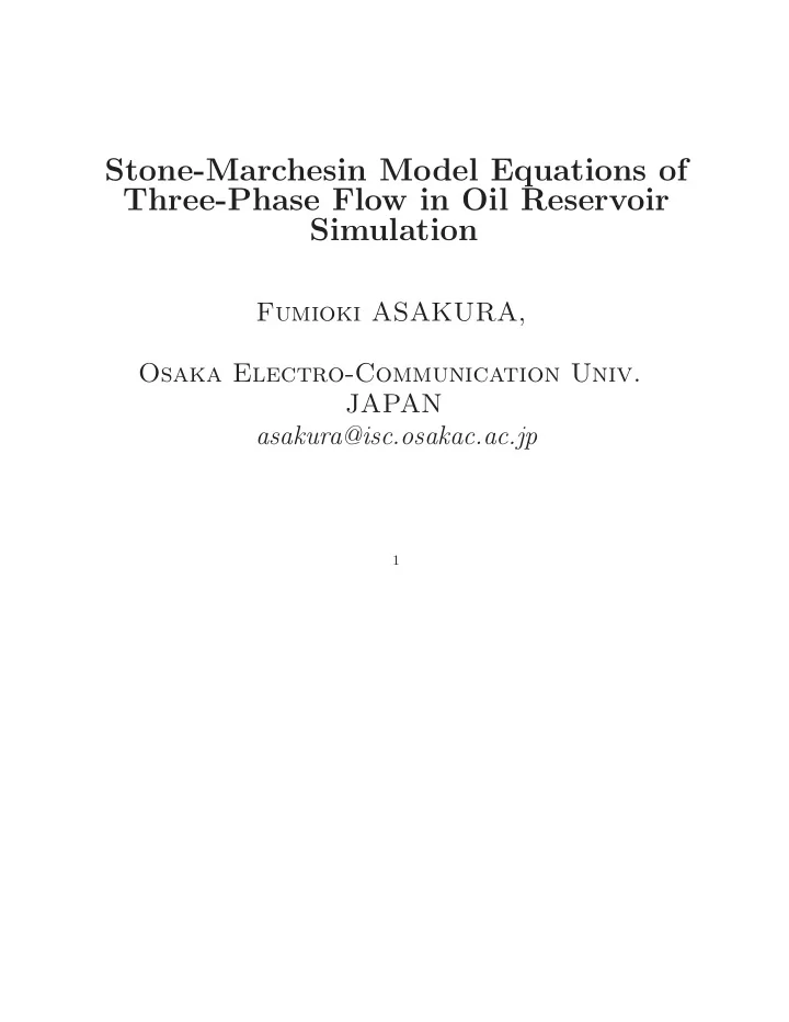 stone marchesin model equations of three phase flow in