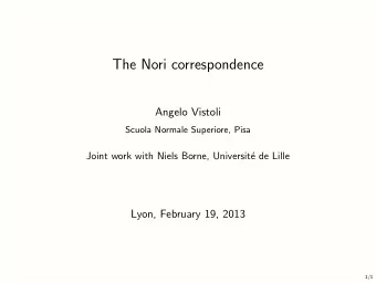 The Nori correspondence  Angelo Vistoli  Scuola Normale Superiore, Pisa  Joint work with Niels