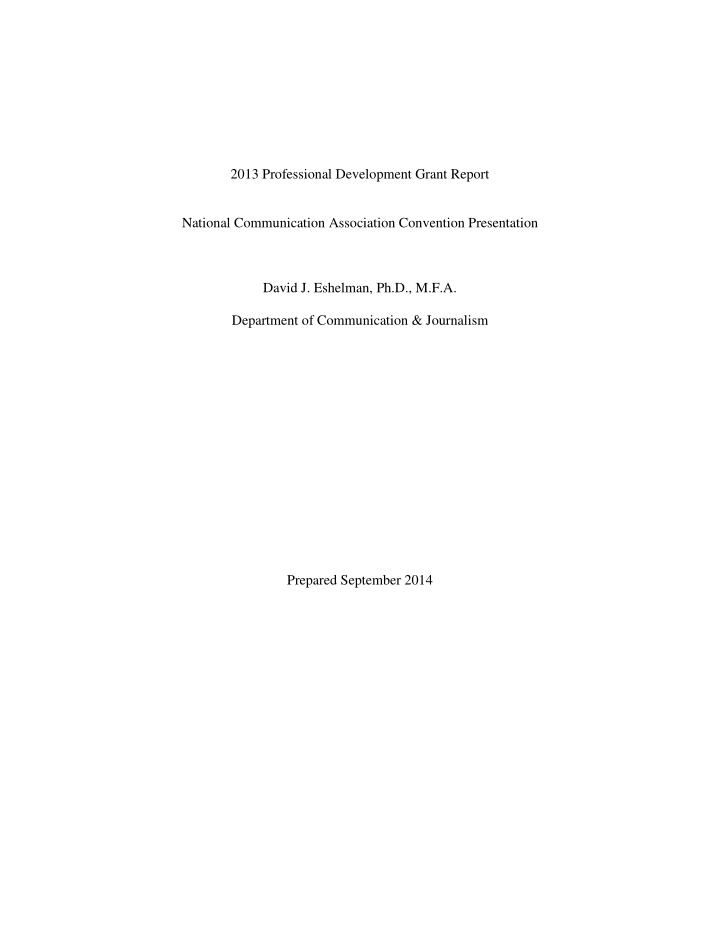 2013 professional development grant report national