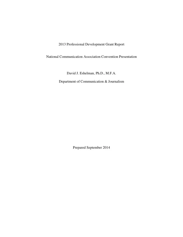 2013 professional development grant report national