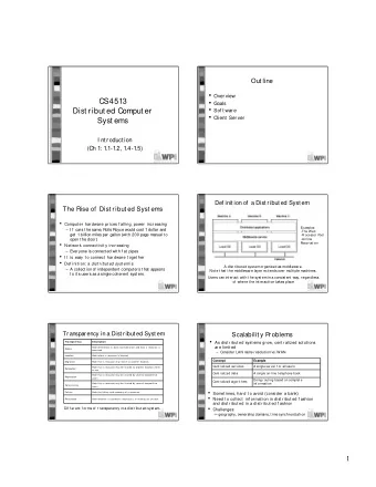 CS4513  Goals  Sof t war e  Dist ribut ed Comput er  Client  Server  Syst ems  I nt roduct